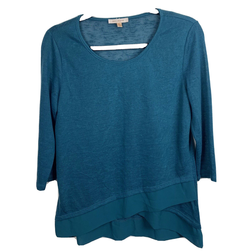 Skies are Blue Woman's Teal Layered Look Chiffon Hem Pullover Sweater Size Small